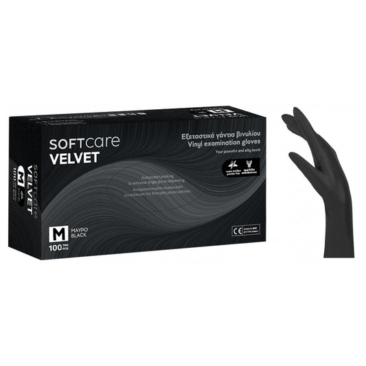 Γάντια βινυλίου soft care VELVET χωρίς πούδρα - μαύρο (100τεμ) - 110_069